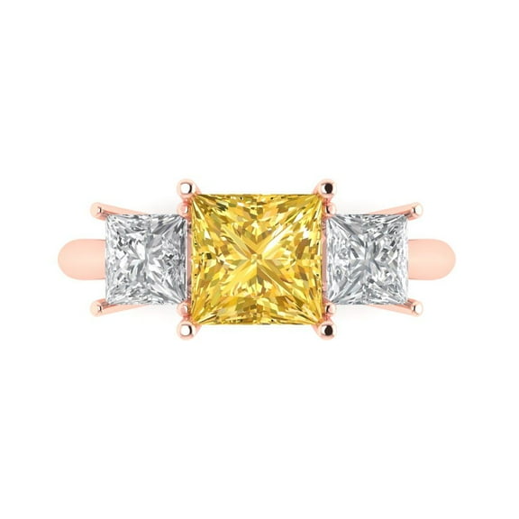 Three-Stone Engagement Ring for Women - 2.5ct Natural Citrine in 14K Rose Gold Promise Ring