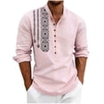 thumbnail image 2 of Betivan Men Printed Fashionable Casual Loose Button Placket Long Sleeve Stand-up Collar Blouse Shirt, 2 of 7