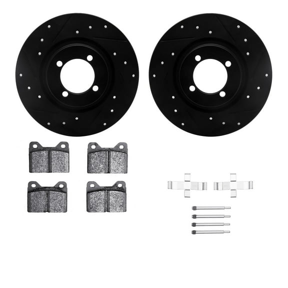 Dynamic Friction Company Front Brake Rotors-Drilled and Slotted-Black with 5000 Advanced Brake Pads includes Hardware 8512-31140