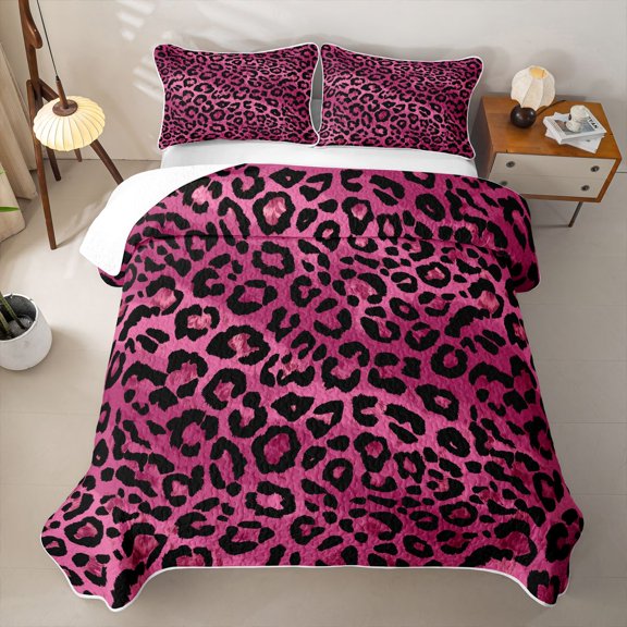 Erosebridal Fashion Pink Leopard Twin Quilt Set,Wild Cheetah Pattern Twin Coverlet Set For Girls,2pcs