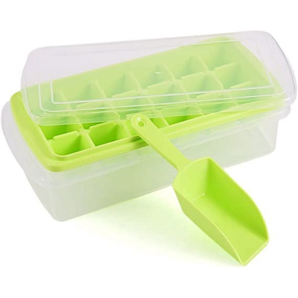 Xiao Hua Bandeja para cubitos de hielo con tapa extraíble y pala para hielo, molde para cubitos de hielo (verde, 18 cubitos)