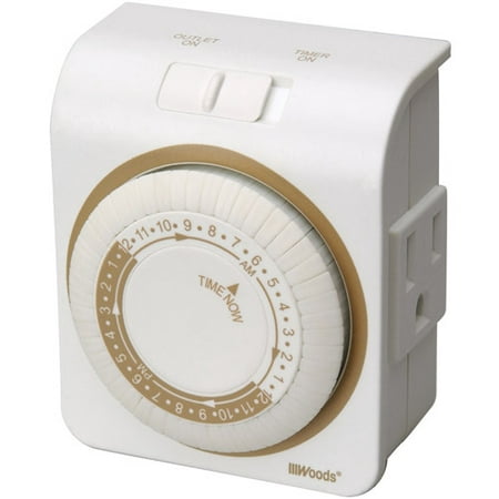 Woods 3-Conductor Indoor Mechanical 24-Hour Timer for Lamps and Appliances, White, 50001