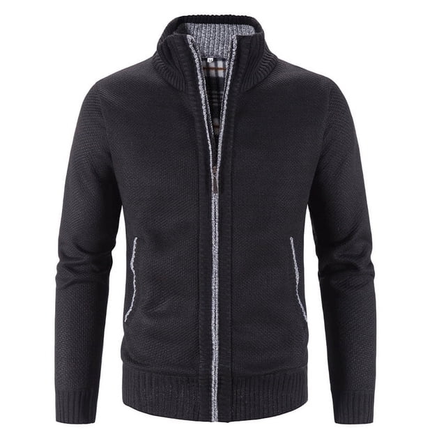 Cárdigan de otoño e invierno para hombre, suéter grueso y cálido, chaqueta de suéter de polar con cuello vertical para hombre