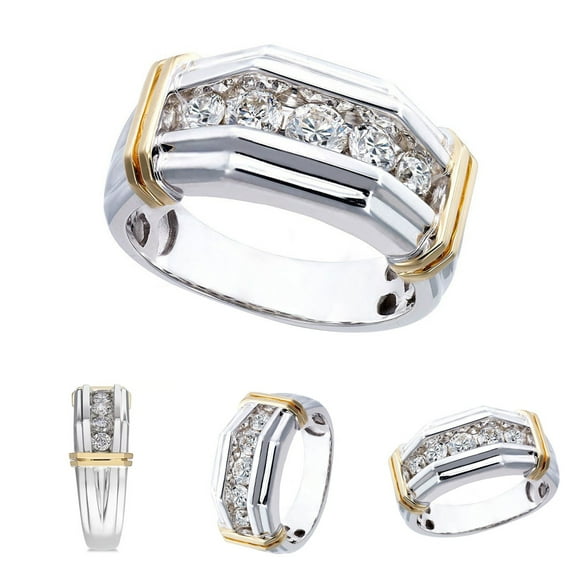SPRING PARK Gorgeous Rhinestone Inlaid Two-Tone Finger Ring Jewelry Wedding Rings Jewelry Gift