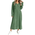 thumbnail image 4 of Levmjia Womens Solid Hooded Maxi Dress V Neck Button Long Sleeve Drawstring Waist Loose Casual Long Dress Daily Wear Autumn Winter, 4 of 5