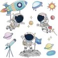 thumbnail image 1 of Calcomanías de pared de astronautas, pegatinas extraíbles de PVC del universo espacial para dormitorio, sala de estar, habitación infantil, guardería, ventana, puerta, armario, pasillo, etc., 1 of 5