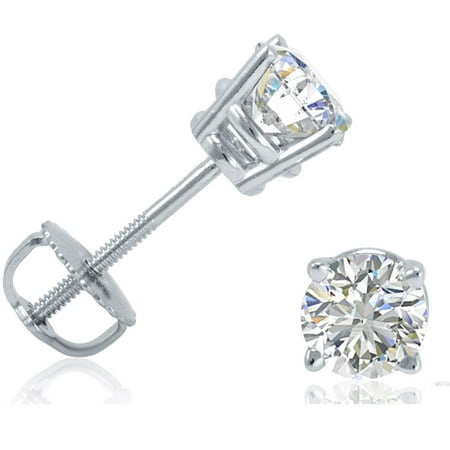 IGI Certified 14K White Gold Round Diamond Stud Earrings with Screw-Backs (3/4cttw)