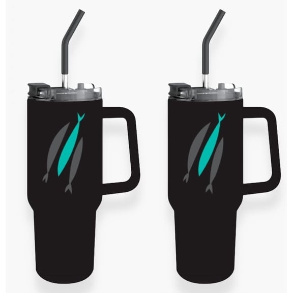 The Chosen: 3 Fish Tumbler Stainless Black with Handle and Straw 40 Oz-2 Pack