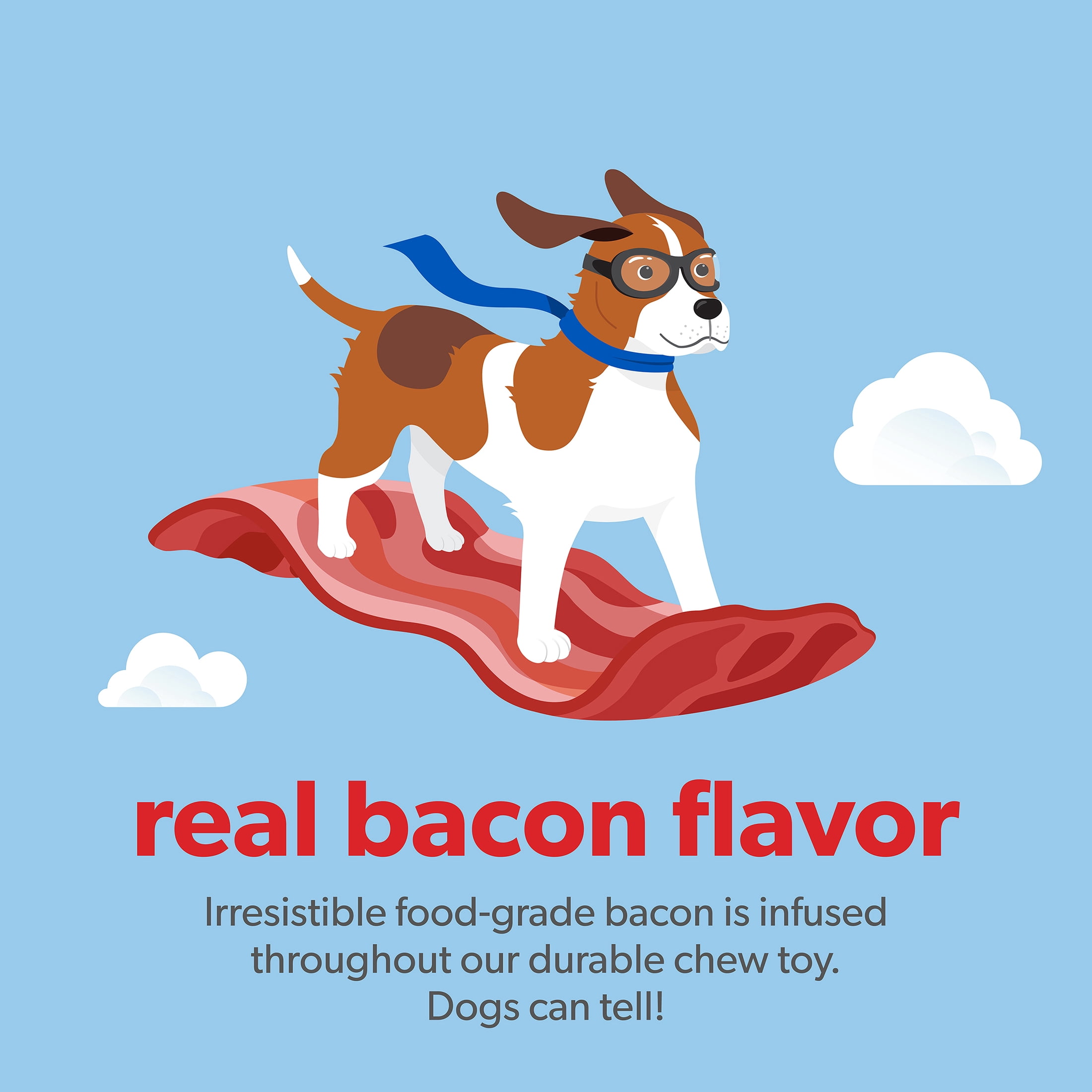 Lumabone Wag-n-Roll Durable Dog Chew Toy Bacon Medium