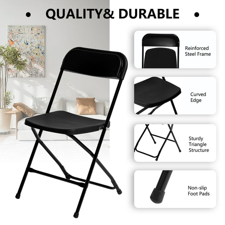 HONGGE 10 Pack Plastic Folding Chairs 350lb Capacity Portable Commercial Chair for Home Office Wedding Party Indoor Outdoor Events Stackable Black