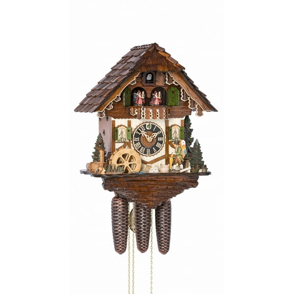 Cuckoo Clock Black forest house, turning mill-wheel