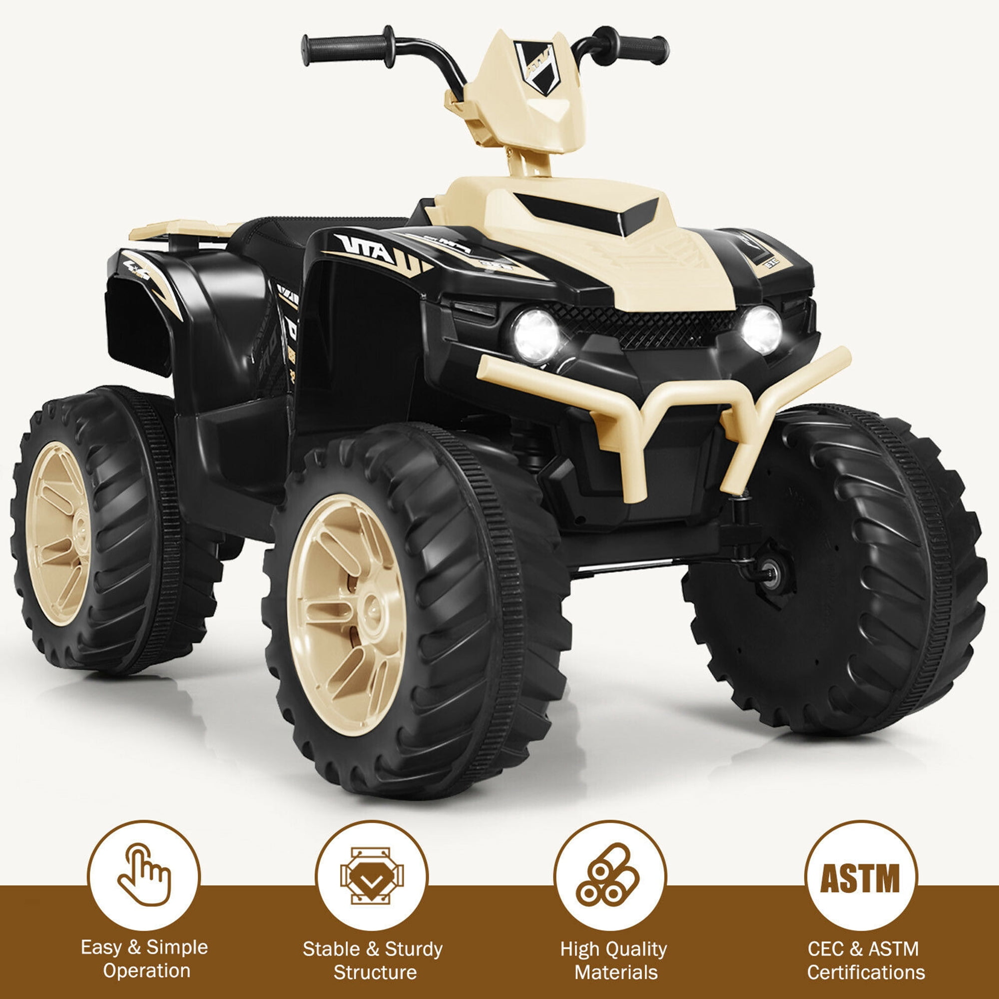 Gymax 12V Electric Kids Ride On Car ATV 4-Wheeler Quad w/ Music LED Light Yellow