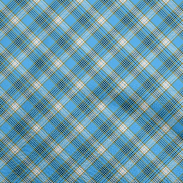 oneOone Polyester Spandex Medium Blue Fabric Check Sewing Craft Projects Fabric Prints By Yard 56 Inch Wide