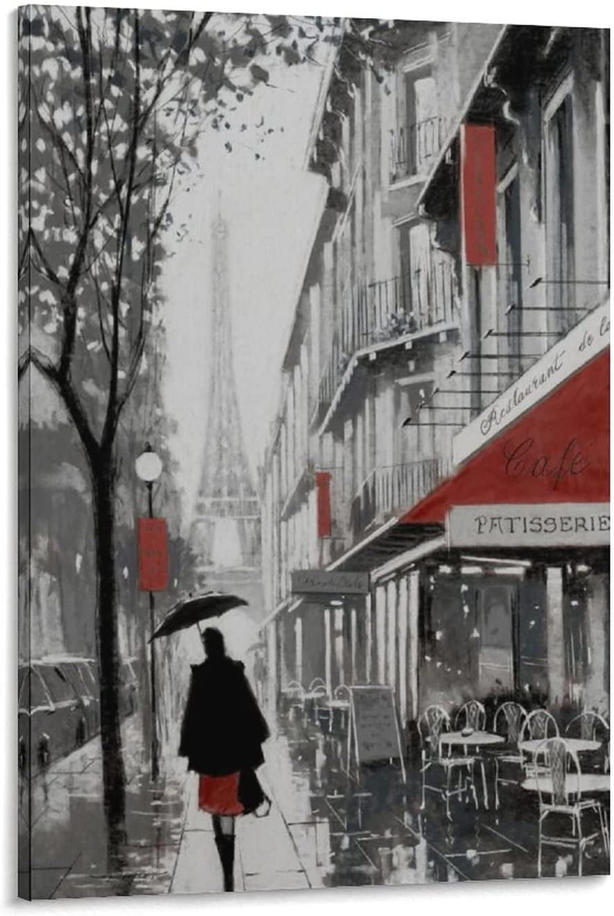 Cityscape Wall Art Rain in Paris Fashion Poster Black and White Wall