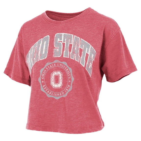 Women's Pressbox Scarlet Ohio State Buckeyes Edith Vintage Burnout Crop T-Shirt
