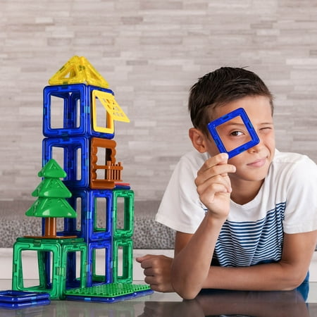 PLAY BRAINY Kids Building Set - Arthur's Mini Cabin Set with 41-Piece Magnetic Building Tiles - STEM Toddler Educational Toys for Brain Development - House Building Set for Kids Ages 3 and Up
