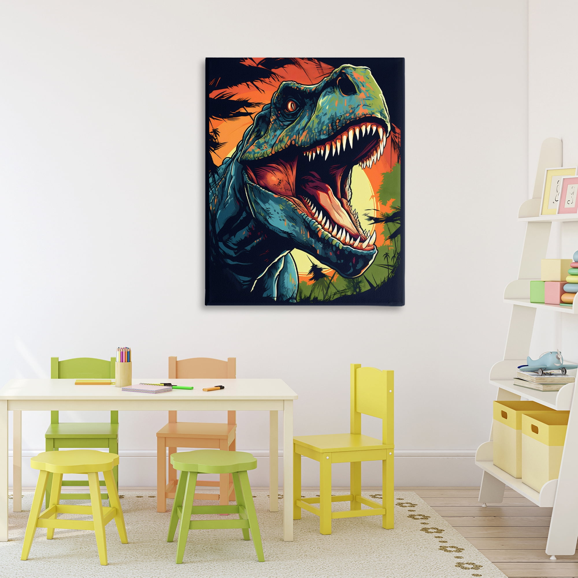 Stupell Industries Dino Roar at Sunset Canvas Wall Art, design by Creative Studio