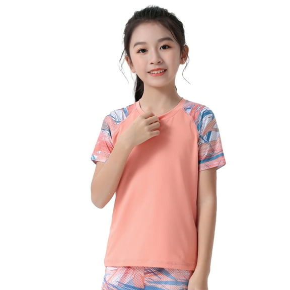 GYRATEDREAM Girls Athletic Shirts Short Sleeve Active T-Shirts Dry Fit Sports Workout Shirts for Kids Teens , 5-6 Years