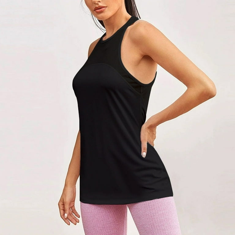 EHQJNJ Womens Camisole Tops Short Women's Solid Sleeveless Sports T Shirt  Fitness Running Mesh Splice Yoga Top Cotton Camisoles for Women Womens Tank