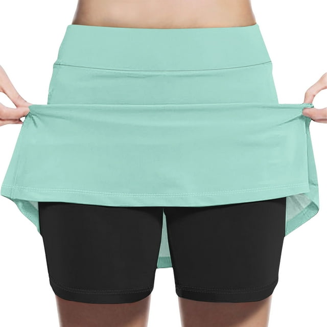 High Waist Skirt High Waist Pants Zhongda Girls' Fashion Solid Color Patchwork Loose High Waist A-Line Fake Two Piece Sports Pants Skirt Half Body Skirt