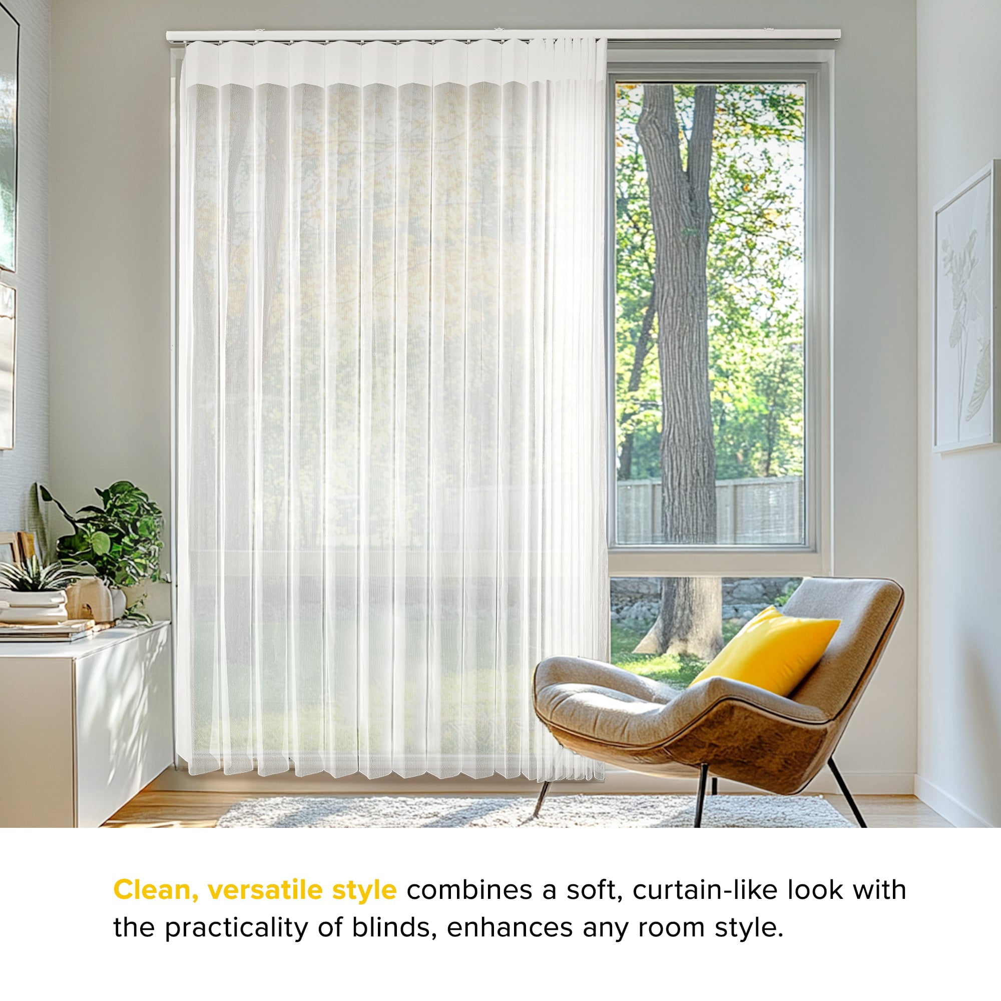 YELLOW BLINDS Light Filtering Sheer Vertical Blinds, Mist White, 78"W x 84"H