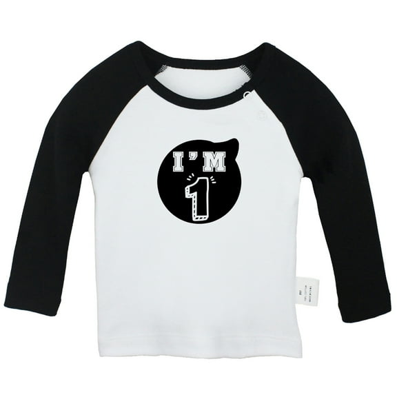I'm 1 Happy First Birthday Novelty T shirt For Baby, Newborn Babies T-shirts, Infant Tops, 0-24M Kids Graphic Tees Clothing (Long Black Raglan T-shirt, 0-6 Months)