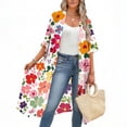 thumbnail image 6 of Xdegoge Kimono Cardigans for Women Open Front Half Sleeve Boho Tropical Print Cover Up Sheer Chiffon Duster Lightweight Summer Casual Daily Outerwear, 6 of 9