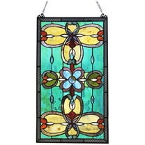 CHLOE Jenice Tiffany-Style Victorian Stained-Glass Window Panel 26" Height