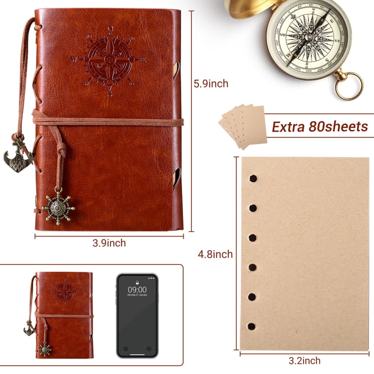 Naler Vintage Pu Leather Travel Pocket Notebook, Refillable photo 3