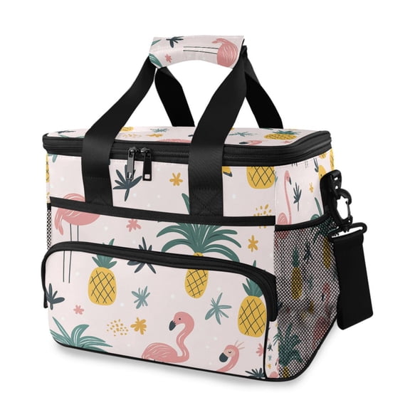 FORMRS Insulated Cooler Bag 24 Cans Capacity Soft Leakproof Lunch Box with Side Pockets, Flamingo Pattern