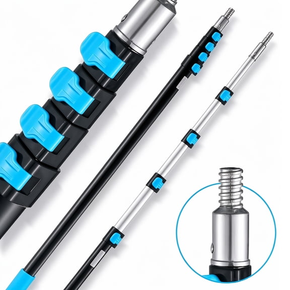 12FT Telescoping Pole, Aluminum Extension Pole with Flip-Tab Lock, Multi-Purpose Extendable Pole for Paint Roller, High Dusting, Window Washing, Gutter Cleaning Tools, Non-Slip Foam Grip