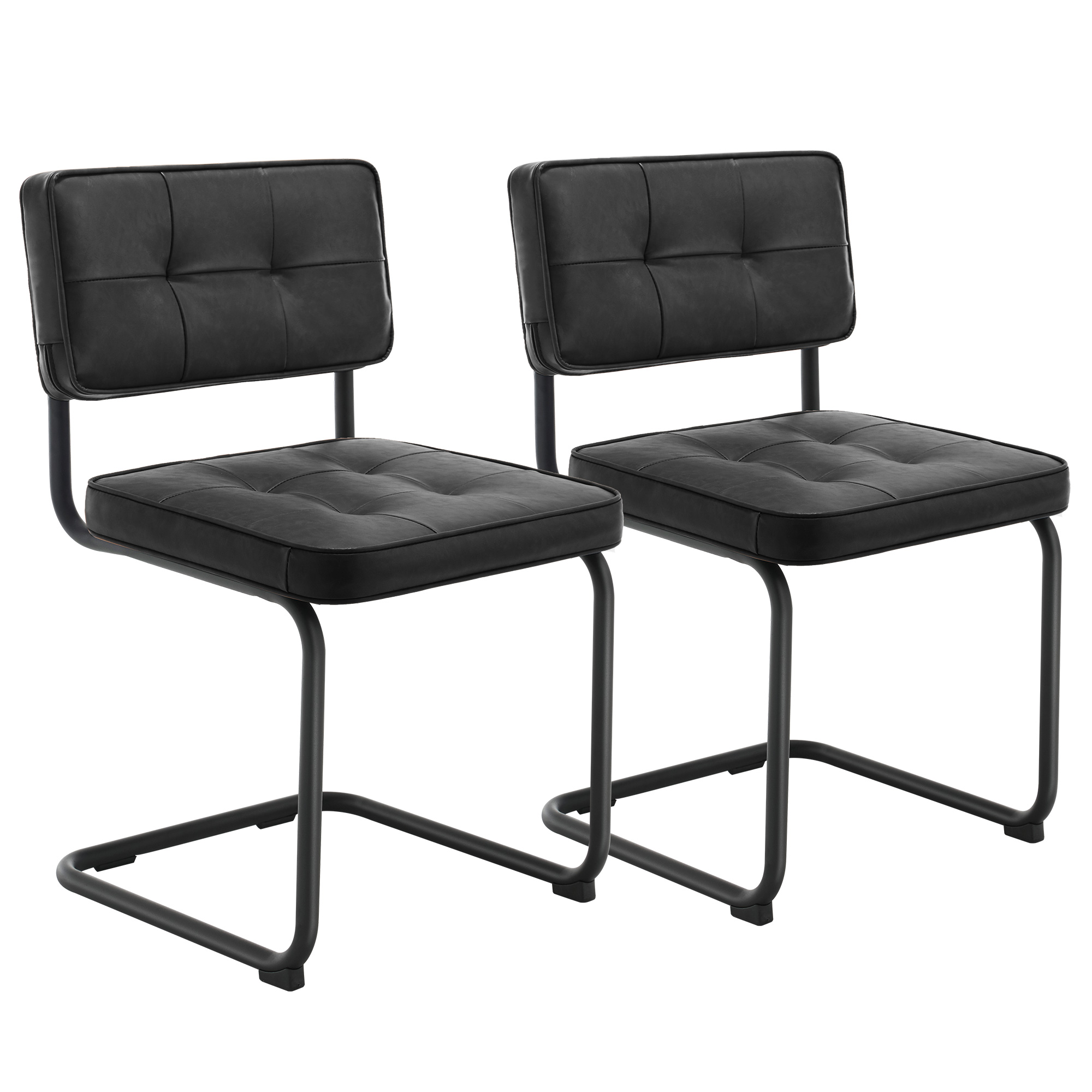 ONEVOG 19.3'' Mid-Century Modern Dining Chairs Set of 2, Faux Leather Cantilever Kitchen Chairs with Matt Black Legs for Kitchen Dining room, Black
