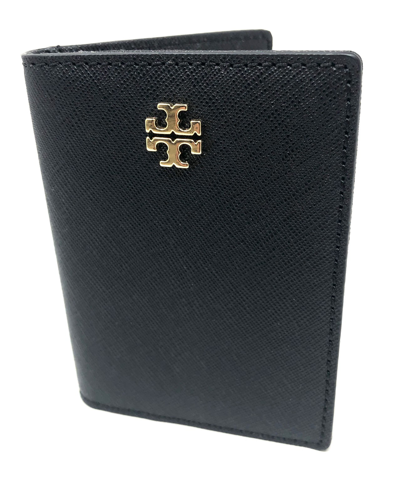 Tory Burch Women's Emerson Saffiano Leather Foldable Card ID Case Wallet  (Black) 