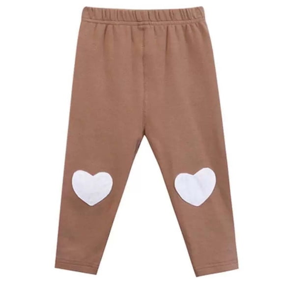ZACPNCV Girls Leggings Kids Full Length Stretchy Pants Heart Patch Lightweight Tights Elastic Waist Casual Sports Leggings 2-3Years A-Coffee