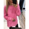 thumbnail image 5 of Women'S Oversized Solid Color Round Neck Long Sleeve Pullover Distressed Knit Sweater Top Pink M, 5 of 8