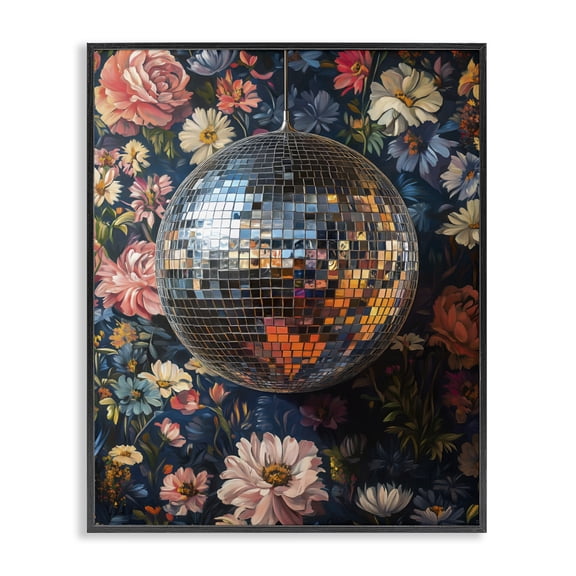 Stupell Industries Eclectic Floral Disco Ball Reflection Black Framed Giclee Art, 11 x 14, by LSR Design Studio
