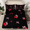 thumbnail image 2 of Castle Fairy Teens Girls Pink Bow Knot 4 Pieces Queen Sheet Sets,Red Cherry Ultra Soft Flat Sheet,Dreamy Princess Queen Fitted Sheet,Super Cozy Room Decor, 2 of 7