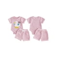 thumbnail image 2 of BemeyourBBs Newborn Baby Girl Silly Goose Outfit Infant Baby Girls Summer 2 Piece Outfits Goose Embroidery Short Sleeve Waffled Romper Tops and Solid Pockets Shorts Clothes Set, 2 of 9