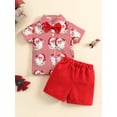 thumbnail image 2 of Arvbitana Toddler Baby Boys Christmas Gentleman Outfits Santa Tree Print Short Sleeve T-shirt with Bow Tie + Solid Color Shorts New Year Dressy Suit 3Pcs 6M-5T, 2 of 9