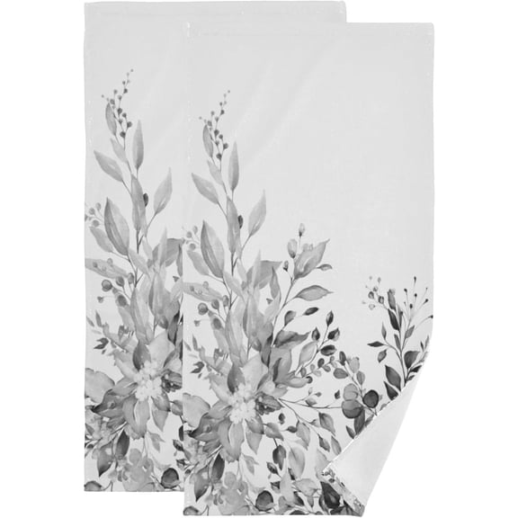 2 Pack Grey White Eucalyptus Hand Towels for Bathroom,Soft Absorbent Decorative Watercolor Black Leave Botanical Guest Bathroom Towels,Quick Dry Spring Plant Floral Kitchen Towels 14"x28"