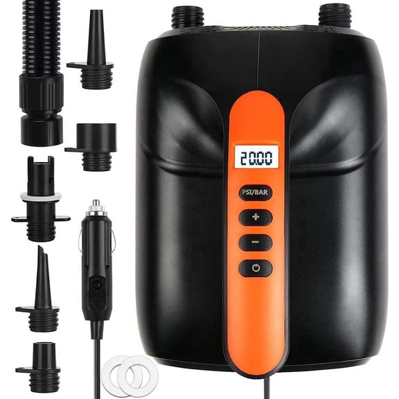 20PSI Electric SUP Air Pump 12V DC High Pressure Inflatable Paddle Board Pump Orange