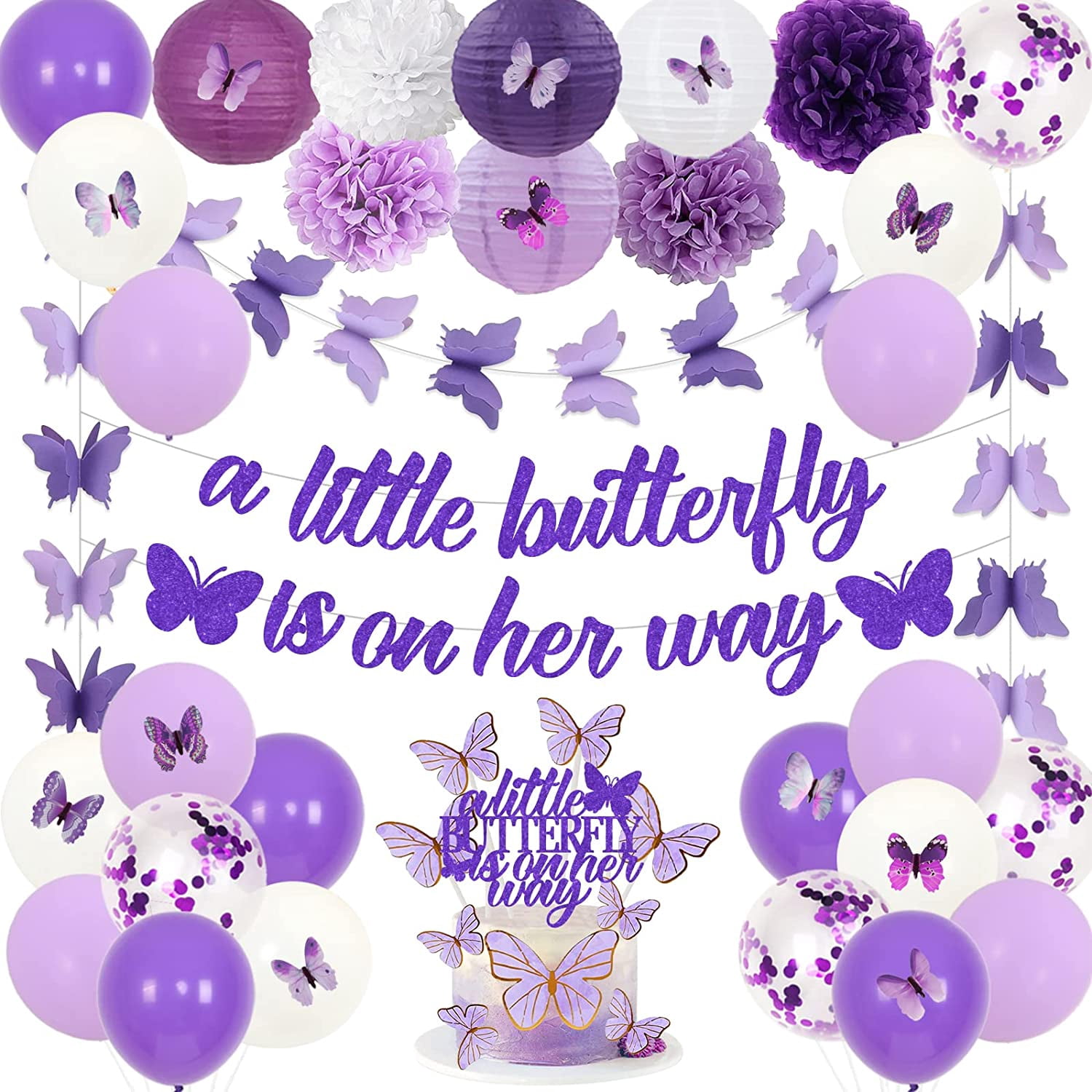 Butterfly Baby Shower Decorations for Girl Purple A Little Butterfly Is ...