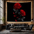 thumbnail image 6 of Two Red Roses with Falling Petals on Black Background, Romantic Gothic Style for Flower Lovers, Floral Wall Art, Valentine's Day Gift, Tapestry Wall Hanging for Bedroom and Dorm, 6 of 7
