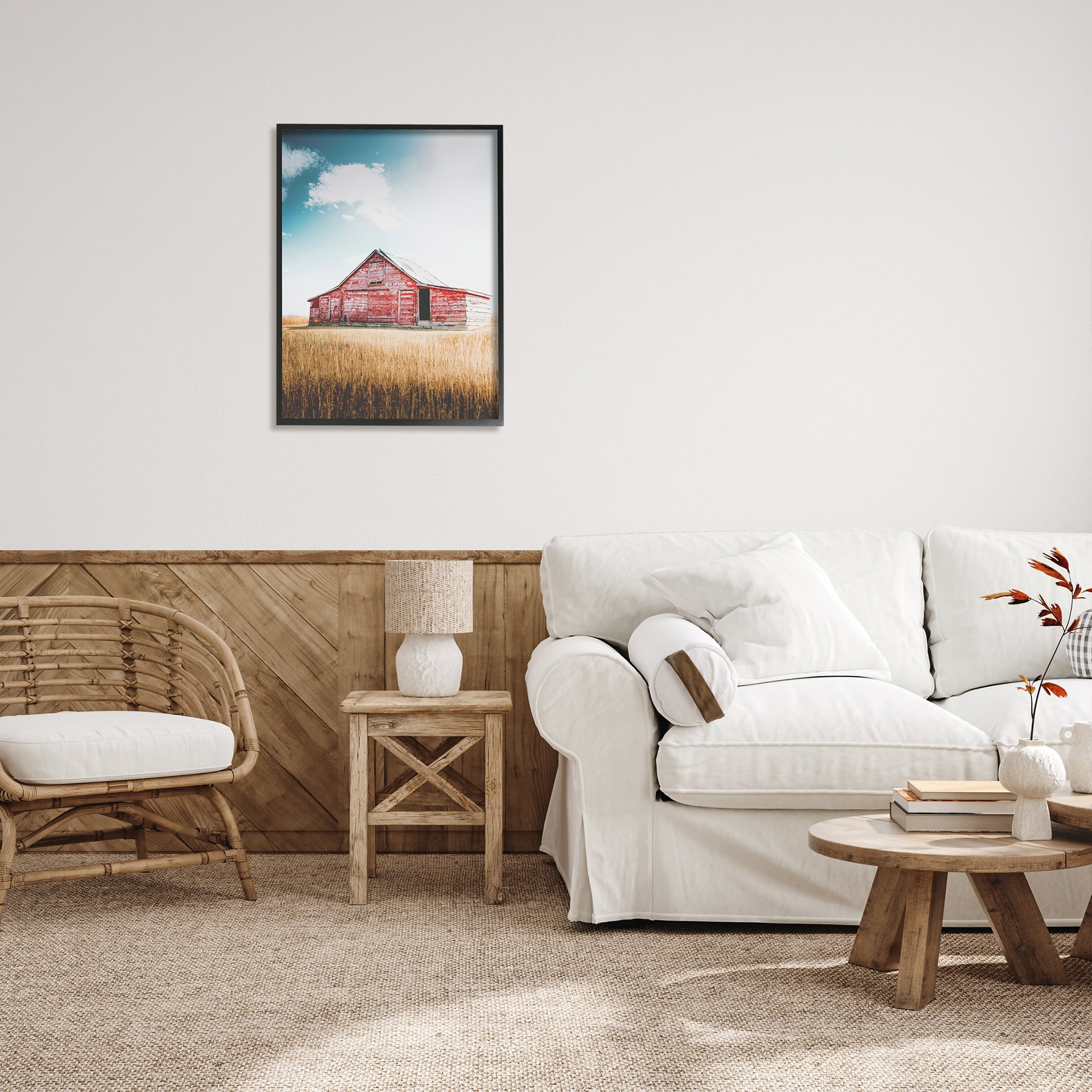 Stupell Industries Red Barn in Countryside Nature Photography Black Framed Art Print Wall Art, 24 x 30