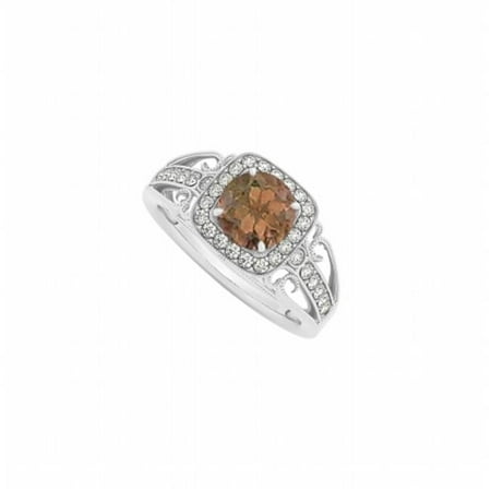 Fine Jewelry Vault UBNR84682AGCZSQ Smoky Quartz & CZ Halo Ring in 925 Sterling Silver, 30 Stones