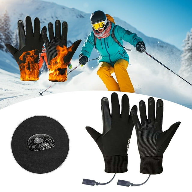 Electric Heating Gloves USB Rechargeable - Thermal Waterproof Winter Gloves for Extreme Cold Weather, Indoor Outdoor Use for Skiing Snowboarding Work, Christmas Gift