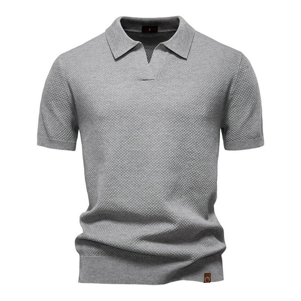 pstuiky Camisas de vestir de manga corta para hombre, Suéter informal de manga corta con cuello vuelto, cómodo y liso para hombre camisetas de hombre l