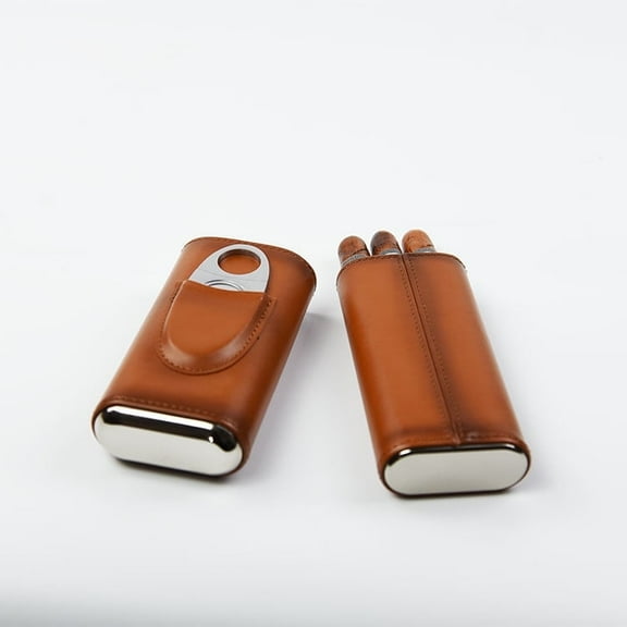 3 cigars finger Leather portable travel Cigar Case with cutter,cigar holder for mens with gift boxes packaging