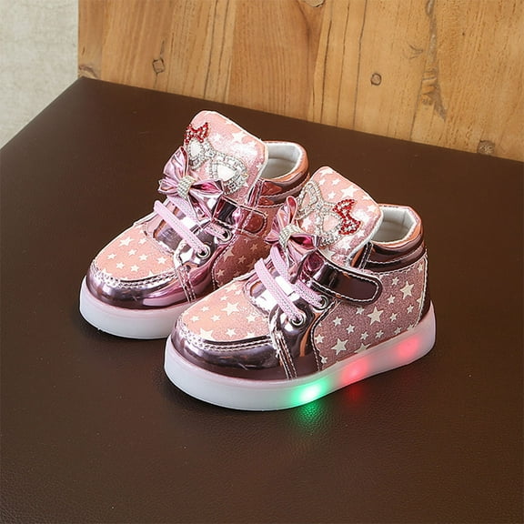 COSMOBETTY 1 Pair LED Illuminated Childrens Shoes Sporty Design Pink Color for Girls Daily Use