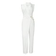 thumbnail image 6 of Stylish Olyvenn Jumpsuits for Women Dressy Formal V Neck Sleeveless Wide Leg Long Pants Rompers Business Party One Piece Outfits White XXXL, 6 of 9